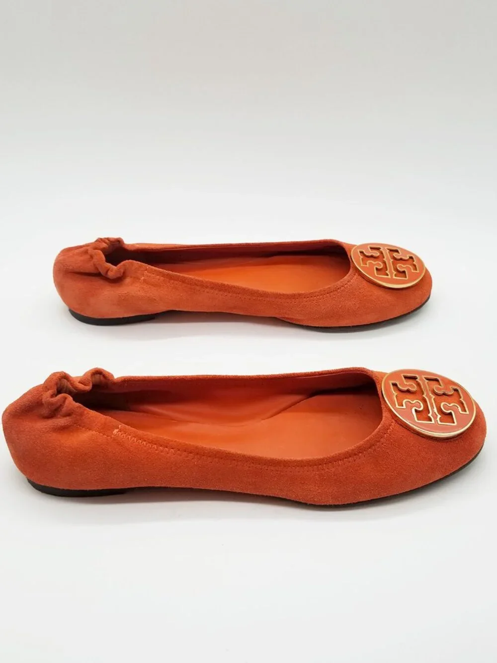 Tory Burch Reva Suede Leather Ballet Flat Orange Size 9.5M Classic Preppy $225 - Picture 8 of 14